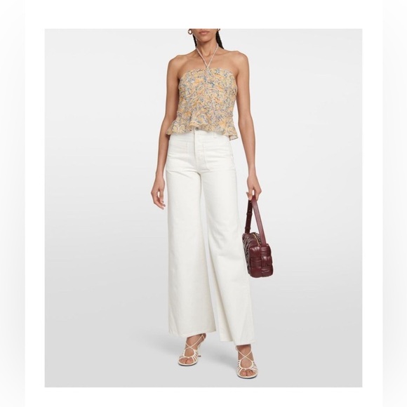 Veronica Beard Womens Arienne Yellow Blue Paisley Halter Top Sz 10 Peplum hem - Picture 3 of 7